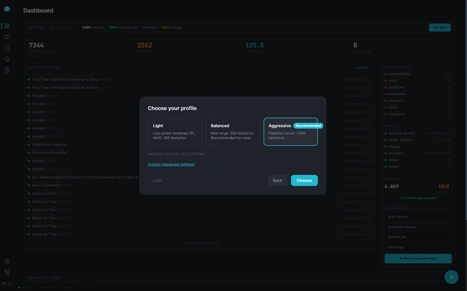 Onboarding wizard step 2 — Sonarr connection form.